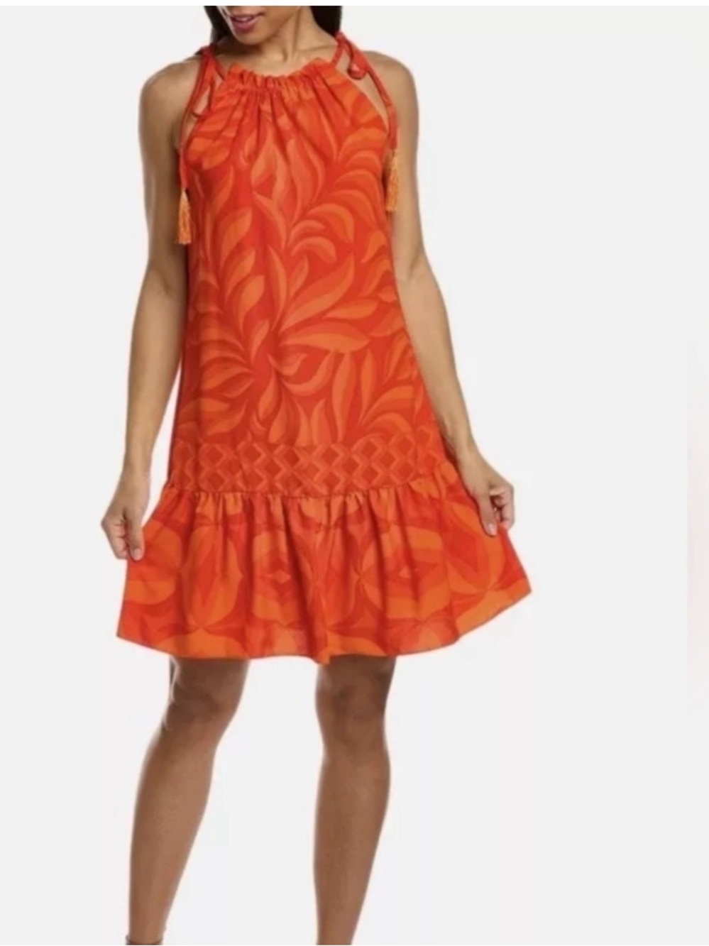 New Taylor Printed Floral Shift Coastal Tassel Summer Flowy Dress Sz XL